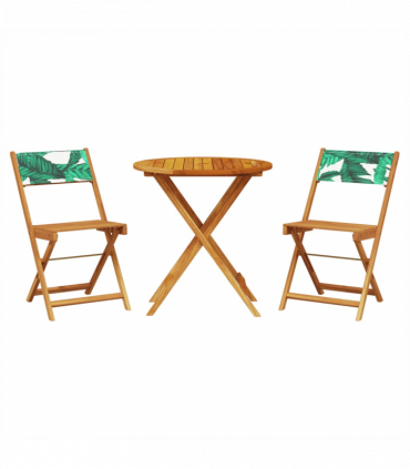 vidaXL 3 Piece Bistro Set Leaf Pattern Fabric and Solid Wood