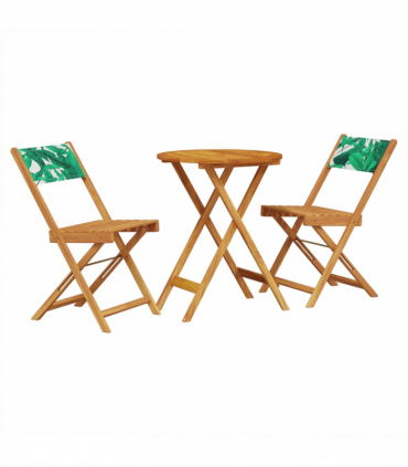 vidaXL 3 Piece Bistro Set Leaf Pattern Fabric and Solid Wood