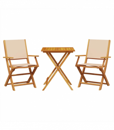 vidaXL 3 Piece Bistro Set Beige Fabric and Solid Wood