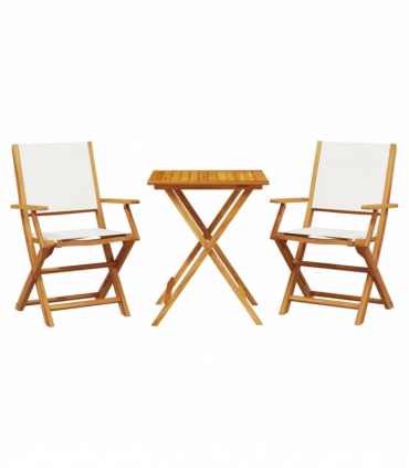vidaXL 3 Piece Bistro Set Cream White Fabric and Solid Wood