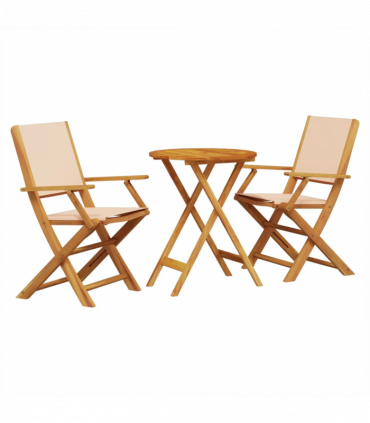 vidaXL 3 Piece Bistro Set Beige Fabric and Solid Wood