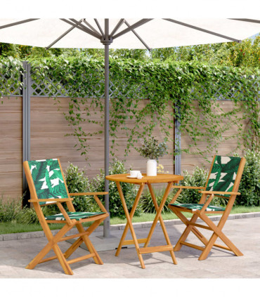 vidaXL 3 Piece Bistro Set Leaf Pattern Fabric and Solid Wood