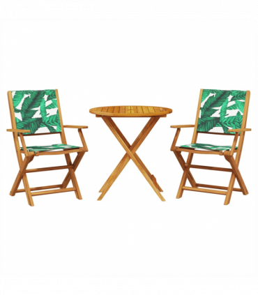 vidaXL 3 Piece Bistro Set Leaf Pattern Fabric and Solid Wood
