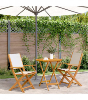 vidaXL 3 Piece Bistro Set Cream White Fabric and Solid Wood
