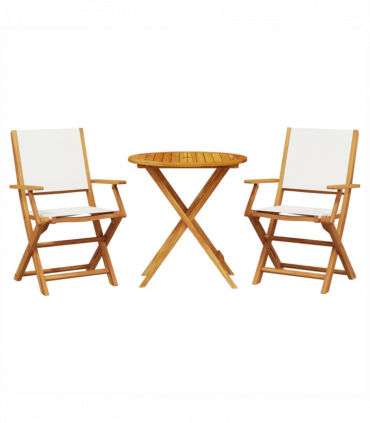 vidaXL 3 Piece Bistro Set Cream White Fabric and Solid Wood