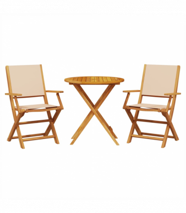 vidaXL 3 Piece Bistro Set Beige Fabric and Solid Wood