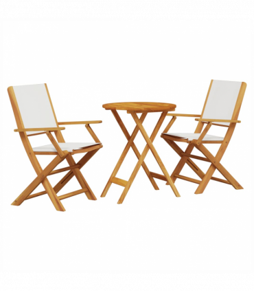 vidaXL 3 Piece Bistro Set Cream White Fabric and Solid Wood