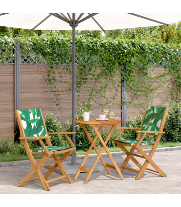 vidaXL 3 Piece Bistro Set Leaf Pattern Fabric and Solid Wood