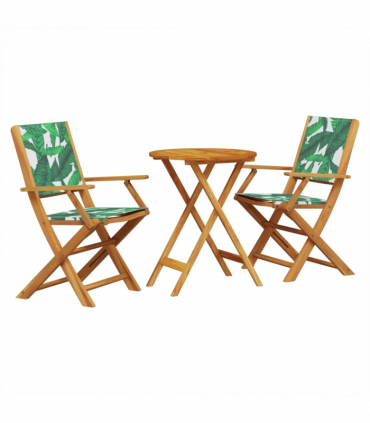 vidaXL 3 Piece Bistro Set Leaf Pattern Fabric and Solid Wood