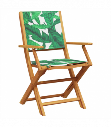 vidaXL 3 Piece Bistro Set Leaf Pattern Fabric and Solid Wood