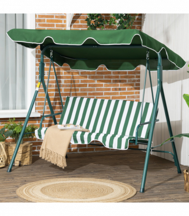 Outdoor 3-person Porch Swing Chair with Adjustable Canopy Green