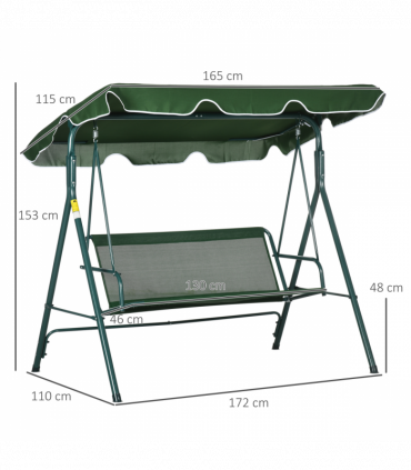 Outdoor 3-person Porch Swing Chair with Adjustable Canopy Green