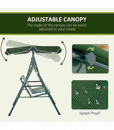 Outdoor 3-person Porch Swing Chair with Adjustable Canopy Green