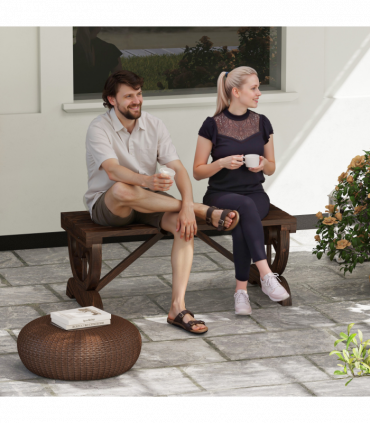 Rustic Wooden Wheel Bench 2-Person Seat - Brown Chair Loveseat Park