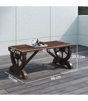 Rustic Wooden Wheel Bench 2-Person Seat - Brown Chair Loveseat Park