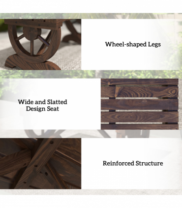 Rustic Wooden Wheel Bench 2-Person Seat - Brown Chair Loveseat Park