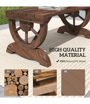 Rustic Wooden Wheel Bench 2-Person Seat - Brown Chair Loveseat Park