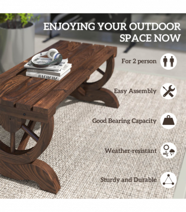 Rustic Wooden Wheel Bench 2-Person Seat - Brown Chair Loveseat Park