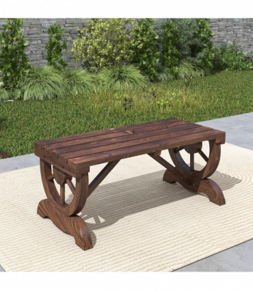 Rustic Wooden Wheel Bench 2-Person Seat - Brown Chair Loveseat Park