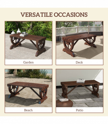 Rustic Wooden Wheel Bench 2-Person Seat - Brown Chair Loveseat Park