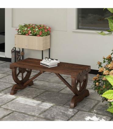 Rustic Wooden Wheel Bench 2-Person Seat - Brown Chair Loveseat Park