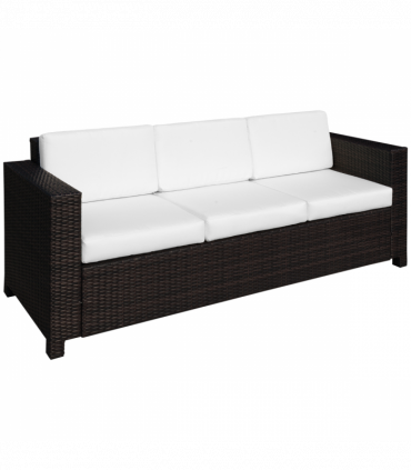 Outdoor Furniture 3 Seater Rattan Sofa Brown Wicker Weave Metal Frame Chair