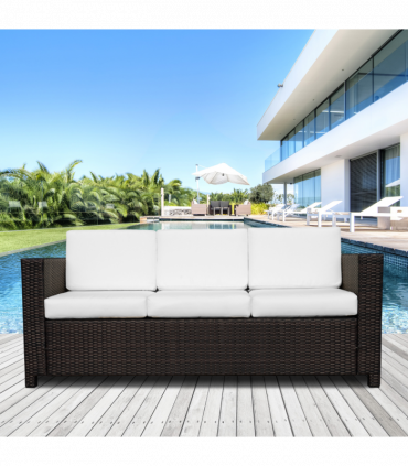 Outdoor Furniture 3 Seater Rattan Sofa Brown Wicker Weave Metal Frame Chair