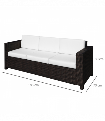 Outdoor Furniture 3 Seater Rattan Sofa Brown Wicker Weave Metal Frame Chair