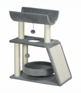 Cat Tree Tower Light Grey Plush 60L x 30W x 76H cm Scratching Posts Pad Toy Ball