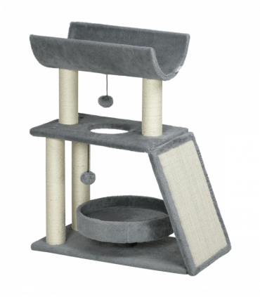 Cat Tree Tower Light Grey Plush 60L x 30W x 76H cm Scratching Posts Pad Toy Ball
