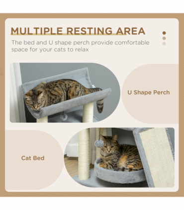 Cat Tree Tower Light Grey Plush 60L x 30W x 76H cm Scratching Posts Pad Toy Ball