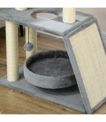 Cat Tree Tower Light Grey Plush 60L x 30W x 76H cm Scratching Posts Pad Toy Ball