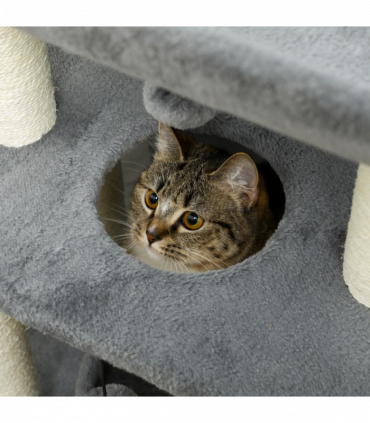 Cat Tree Tower Light Grey Plush 60L x 30W x 76H cm Scratching Posts Pad Toy Ball