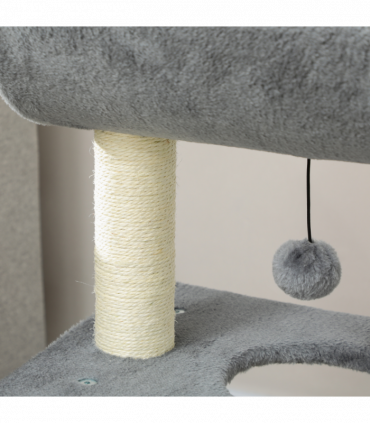 Cat Tree Tower Light Grey Plush 60L x 30W x 76H cm Scratching Posts Pad Toy Ball