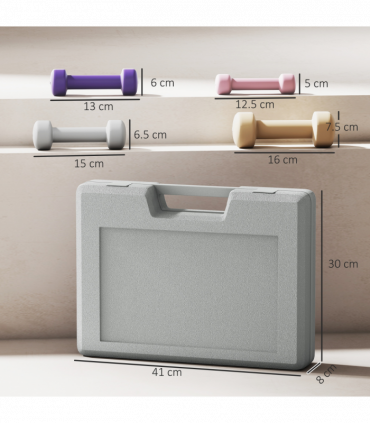 HOMCOM 10kg Dumbbell Weights Set with Carry Case, Pink, Purple, Grey, Brown