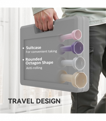 HOMCOM 10kg Dumbbell Weights Set with Carry Case, Pink, Purple, Grey, Brown