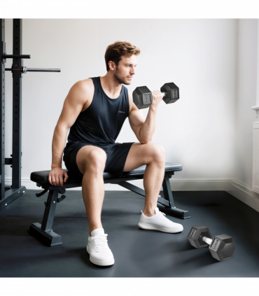 HOMCOM 25KG Rubber Hex Dumbbell Portable Hand Weights for Home Gym