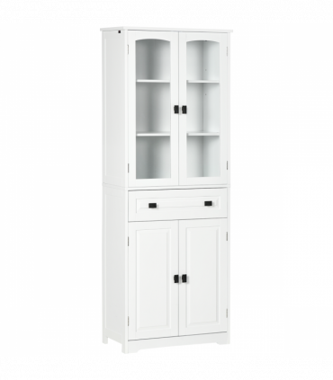 HOMCOM Kitchen Cupboard Storage Cabinet Adjustable Shelves, Glass Door, 160cm