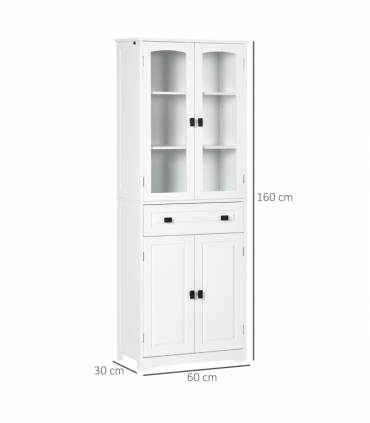 HOMCOM Kitchen Cupboard Storage Cabinet Adjustable Shelves, Glass Door, 160cm