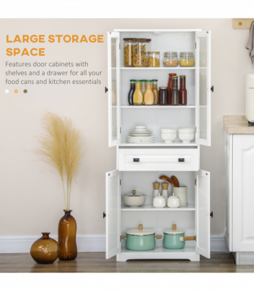 HOMCOM Kitchen Cupboard Storage Cabinet Adjustable Shelves, Glass Door, 160cm