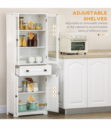 HOMCOM Kitchen Cupboard Storage Cabinet Adjustable Shelves, Glass Door, 160cm