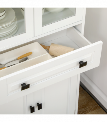 HOMCOM Kitchen Cupboard Storage Cabinet Adjustable Shelves, Glass Door, 160cm