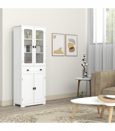 HOMCOM Kitchen Cupboard Storage Cabinet Adjustable Shelves, Glass Door, 160cm