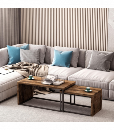 Coffee Table  of 2, Side Table, Tea Table, MDF, Dark Brown, 108W x 30D x 60H cm