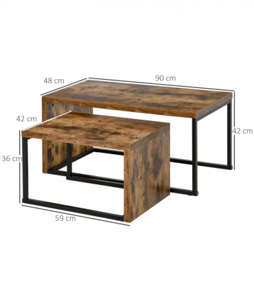Coffee Table  of 2, Side Table, Tea Table, MDF, Dark Brown, 108W x 30D x 60H cm