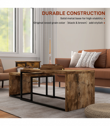 Coffee Table  of 2, Side Table, Tea Table, MDF, Dark Brown, 108W x 30D x 60H cm