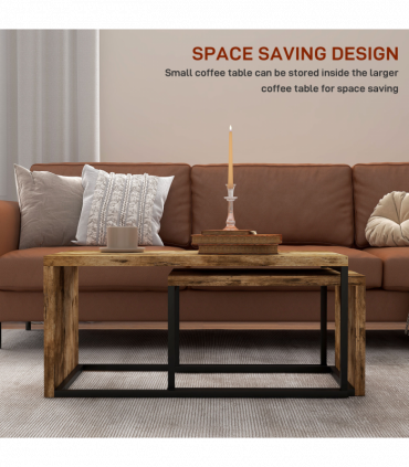 Coffee Table  of 2, Side Table, Tea Table, MDF, Dark Brown, 108W x 30D x 60H cm