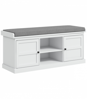 HOMCOM Shoe Storage Bench with Cushion 2 Cabinets for Entryway Hallway White