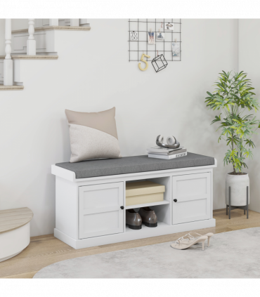 HOMCOM Shoe Storage Bench with Cushion 2 Cabinets for Entryway Hallway White