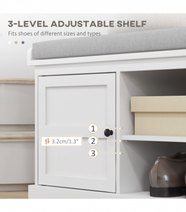 HOMCOM Shoe Storage Bench with Cushion 2 Cabinets for Entryway Hallway White